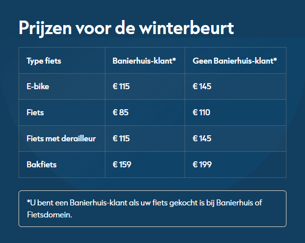 Prijzen voor winterbeurt